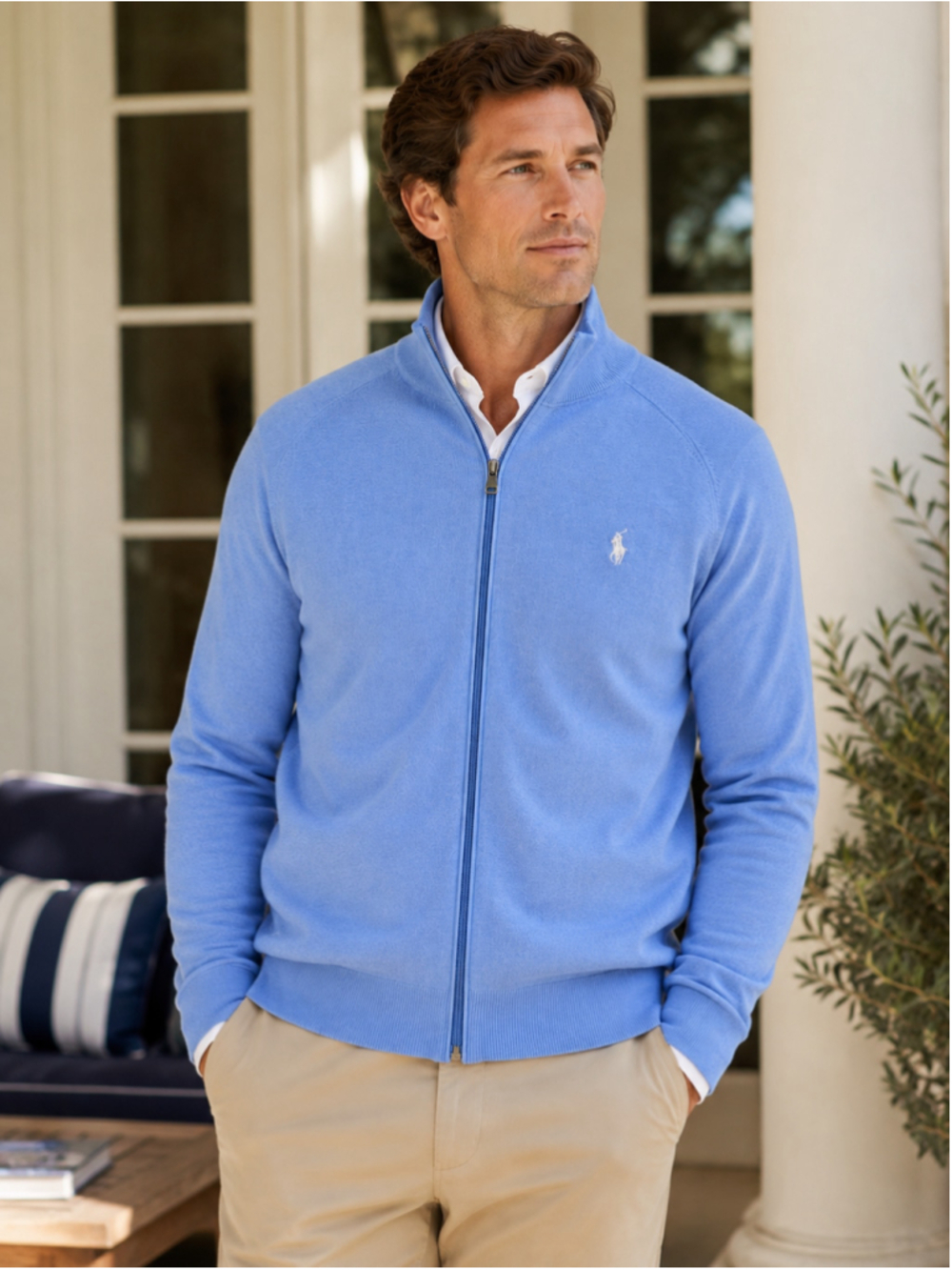 Polo Ralph Lauren Sweater Men’s L NWT Full Zip Mock Neck Old Money Preppy Blue